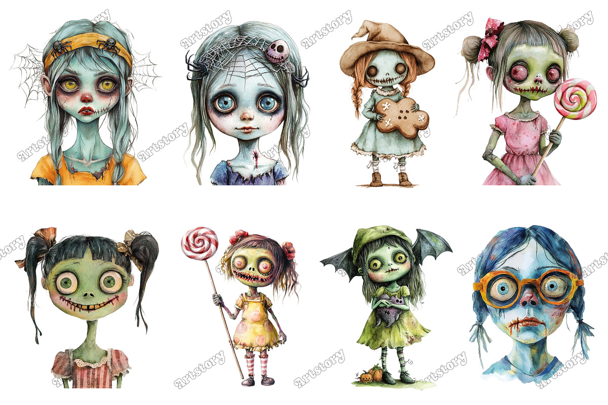 Quirky Halloween Girl Clipart Zombie, an Illustration by designcity5 (Photo 3 of 5)