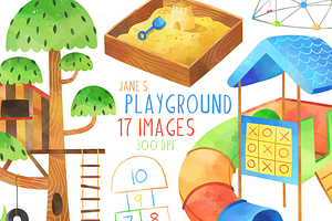 Watercolor Playground Clipart, an Education Illustration by DigitalArtsi