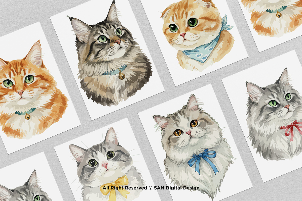 15 Bundle Watercolor Cats Face Flufy, an Animal Illustration by Morspective (Photo 3 of 8)