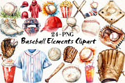 Baseball Elements Clipart, an Illustration by Libby Wishes (Thumbnail 1 of 6)