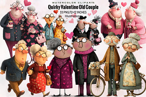 Quirky Valentine Old Couple Clipart, an Illustration by SVGArt