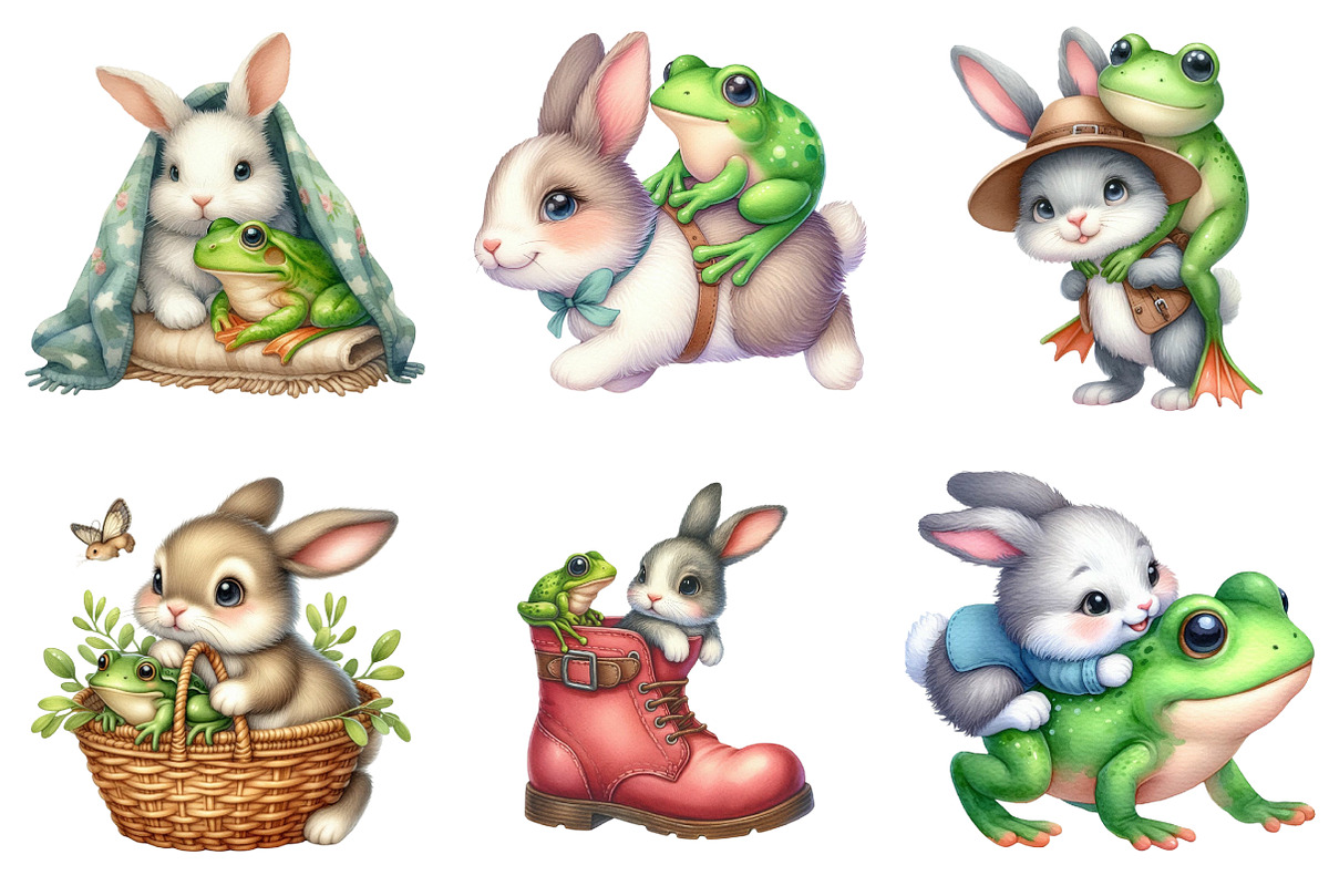 Bunnies with Frogs Clipart, a Graphic by CitraGraphics (Photo 2 of 3)