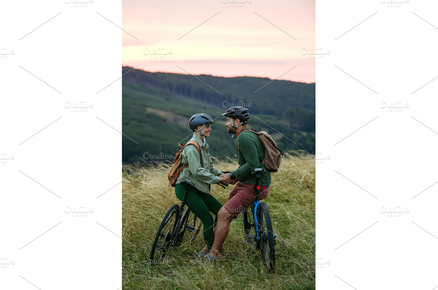 Romantic moment for cyclist couple, a Sports & Recreation Photo by HalfPoint