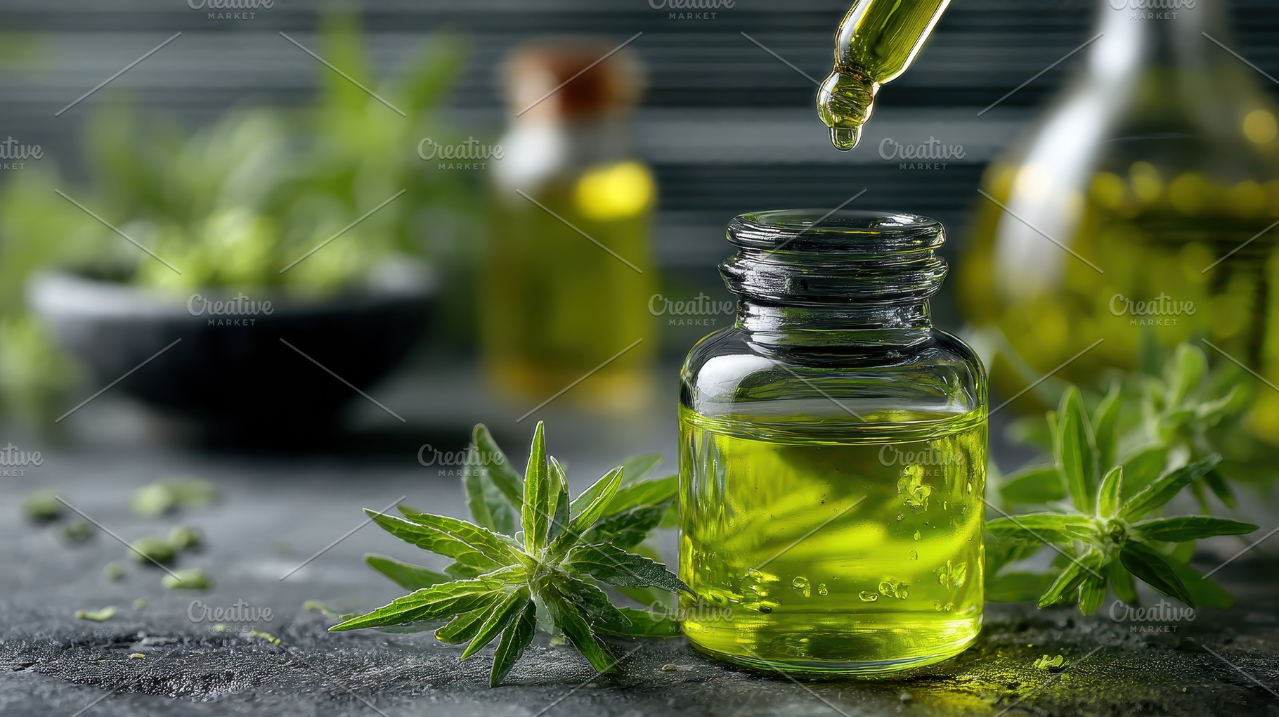 Green herbal oil extraction natural, a Photo by Pixeness Studio