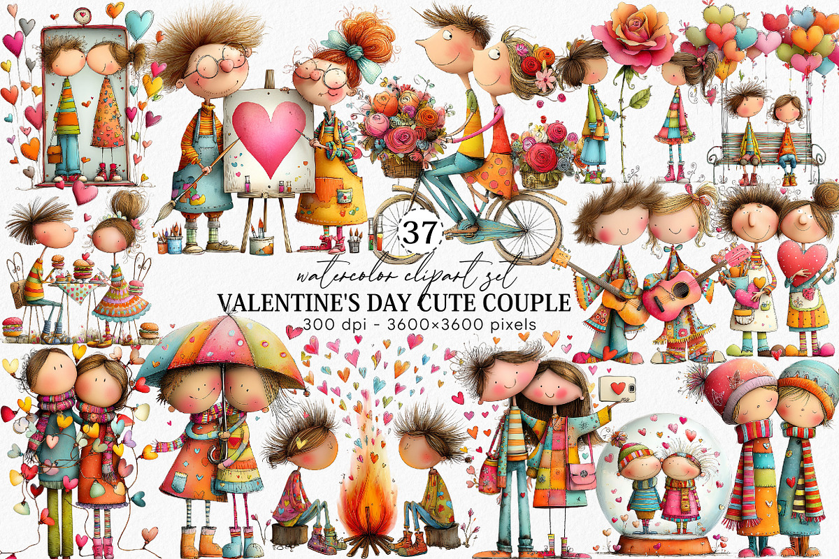 Whimsical Valentine's Day Couple, an Illustration by Canvas Craft (Photo 1 of 6)