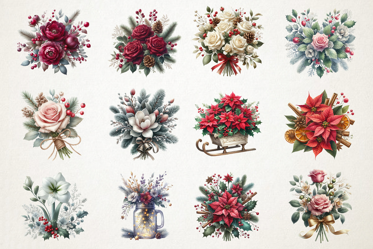 Christmas Flowers Clipart, an Illustration by RobertsArt (Photo 7 of 7)