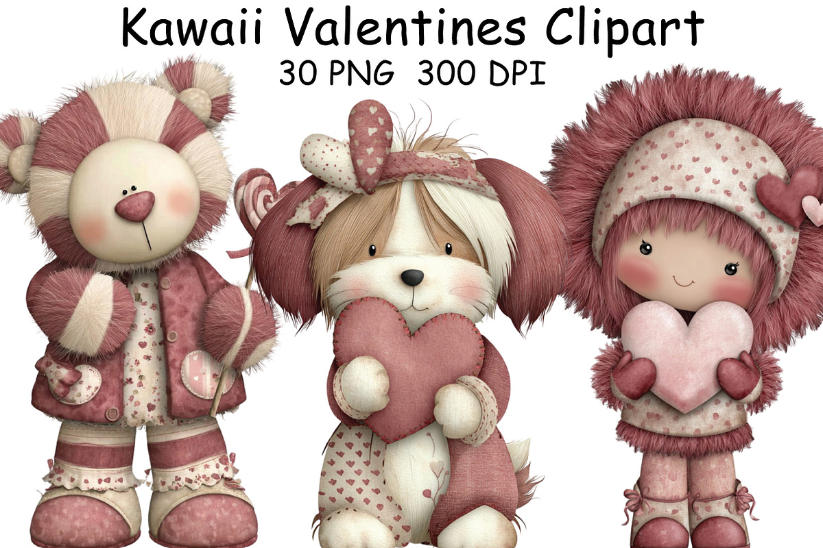 Kawaii Valentines Clipart, an Illustration by CraftArtStudio (Photo 1 of 6)