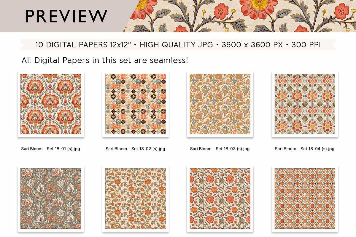 Bohemian Floral Scrapbooking Papers, a Pattern Graphic by Maishop (Photo 4 of 4)