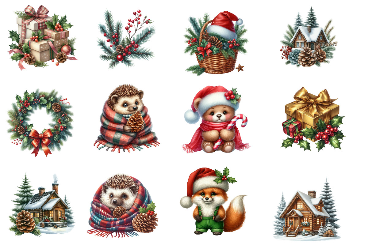 Watercolor Christmas Cabin Clipart, an Illustration by Designworld (Photo 3 of 5)