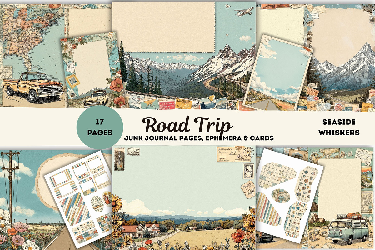 Road Trip Junk Journal Kit, a Decorative Illustration by Seaside Whiskers (Photo 1 of 5)