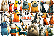 Watercolor Quirky Cats Clipart, an Illustration by Canvas Craft (Thumbnail 1 of 8)