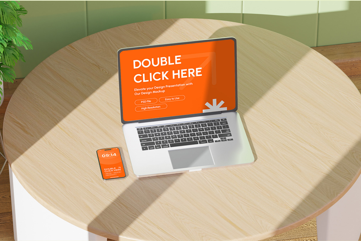 Saga Device Mockup on Table, a Device Mockup by orenjidesign (Photo 4 of 13)