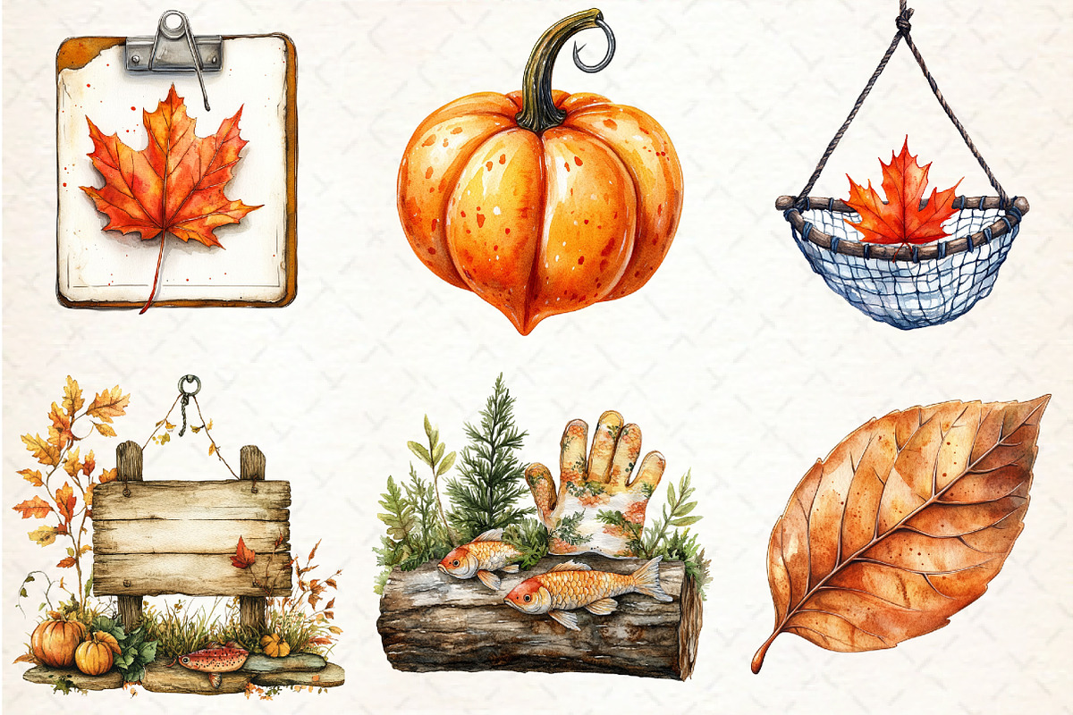 Watercolor Fall Fishing Clipart, an Illustration by Libby Wishes (Photo 7 of 7)