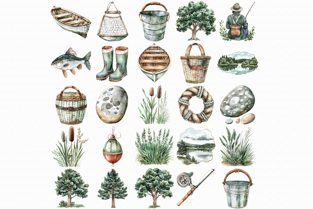 Watercolor Fishing Clipart, an Illustration by Libby Wishes (Photo 4 of 7)
