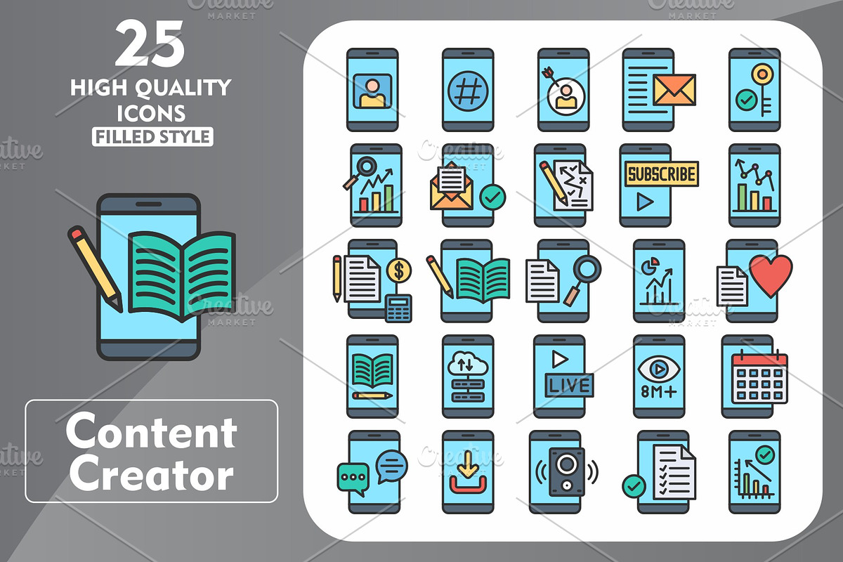 25 Content Creator Line Filled Icons, an Icon by Pexelpy