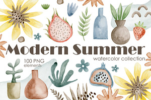 Watercolor Modern Summer Collection., a Decorative Illustration by Kira Konoshenko