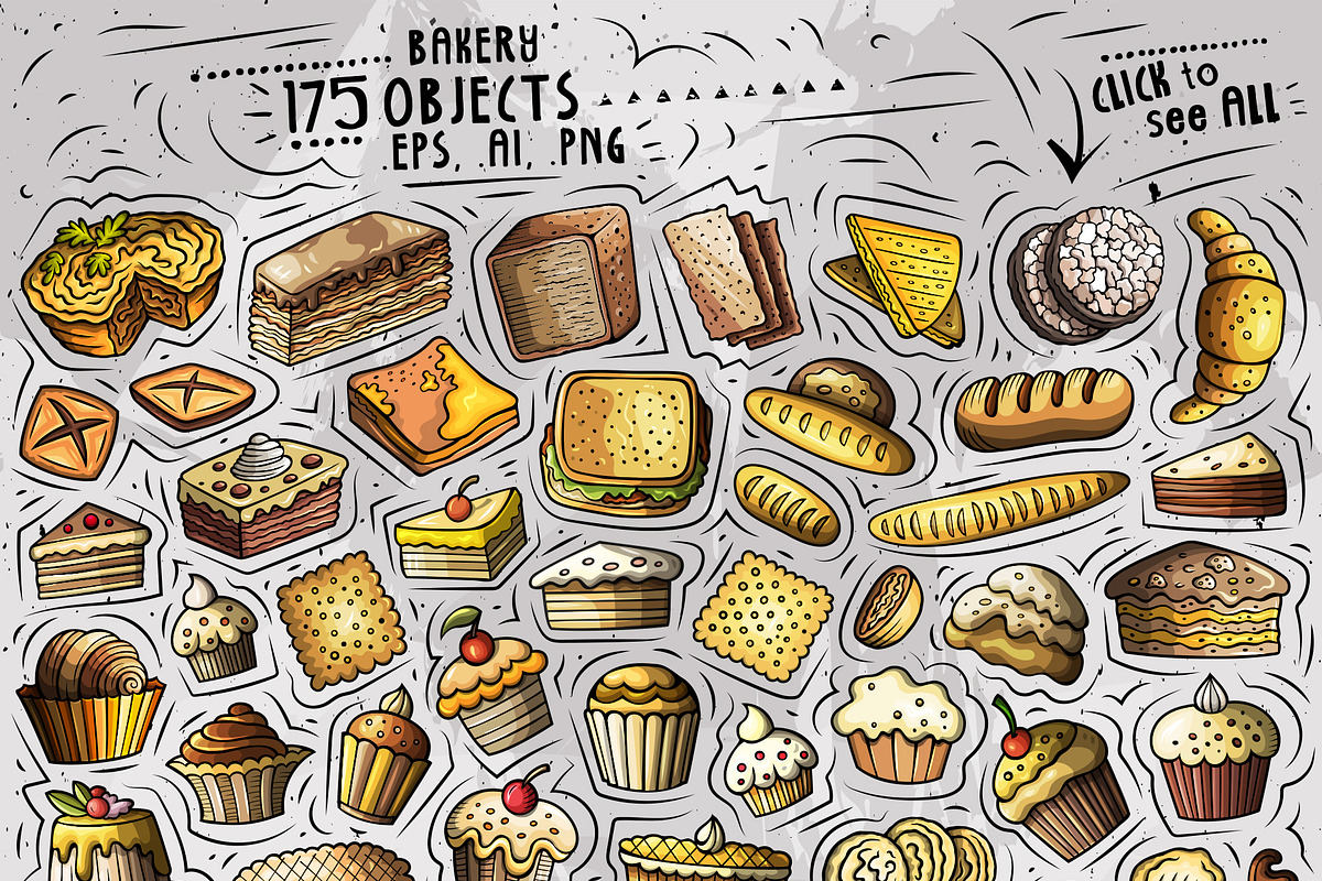 Bakery Products Cartoon Objects Set, a Food Illustration by BALABOLKA (Photo 2 of 3)