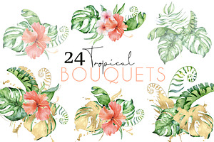 24 Tropical Bouquets Watercolor