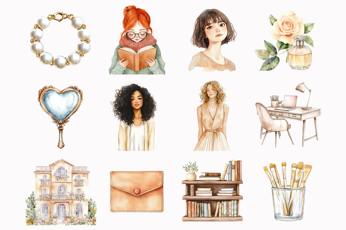 Watercolor Soft Girl Clipart, an Illustration by Design Market (Photo 4 of 4)