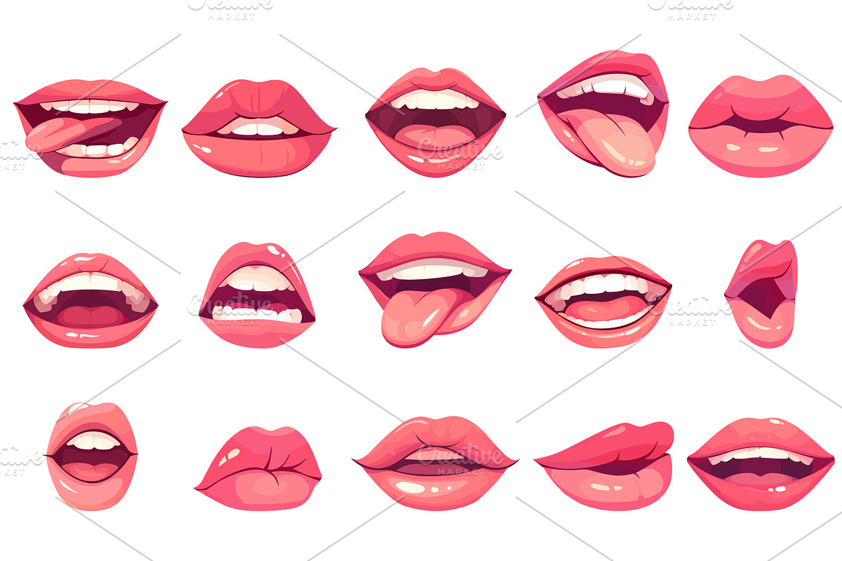 Set of cartoon mouths with different, an Object Illustration by LadadikArt