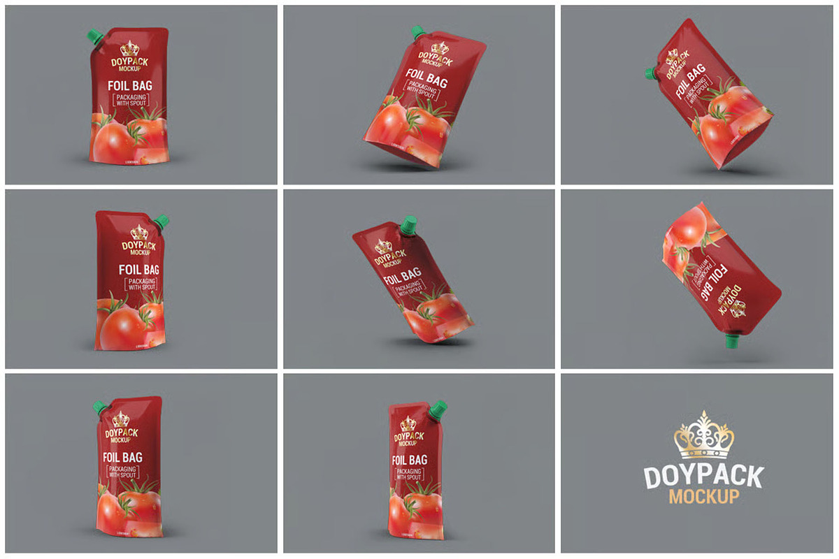 Doypack Foil Bag Mock-Up, a Packaging Mockup by DesignRushMarket (Photo 1 of 8)
