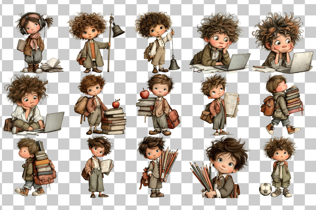 School Kids PNG Clipart Bundle, a Person Illustration by Nicolle's Colorful Art (Photo 3 of 6)
