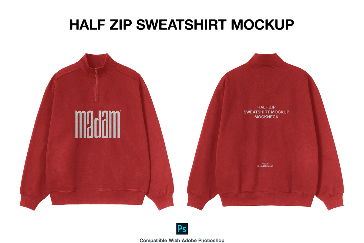 Half Zip Sweatshirt Mockup, a Hoody Mockup by Irhasalfahad (Photo 3 of 6)
