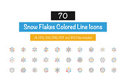 70 Snow Flakes Colored Line Icons, an Outline Icon by Creative Stall (Thumbnail 1 of 2)