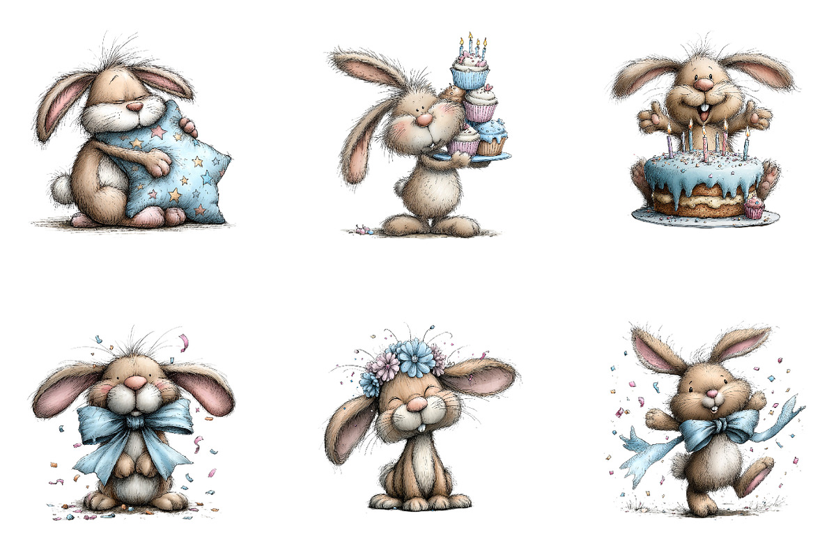 Watercolor Birthday Bunny Clipart, a Seasonal Illustration by CreationArt (Photo 5 of 5)