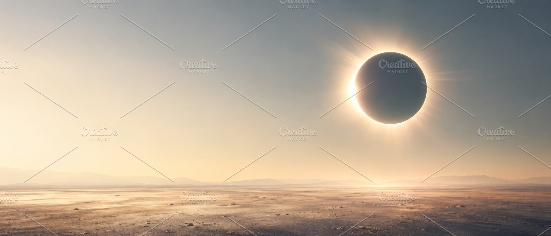 Solar eclipse over desert landscape,, a Photo by Dvoevnore photos