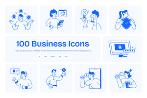 100 Business Icons, an Outline Icon by Vectors Market