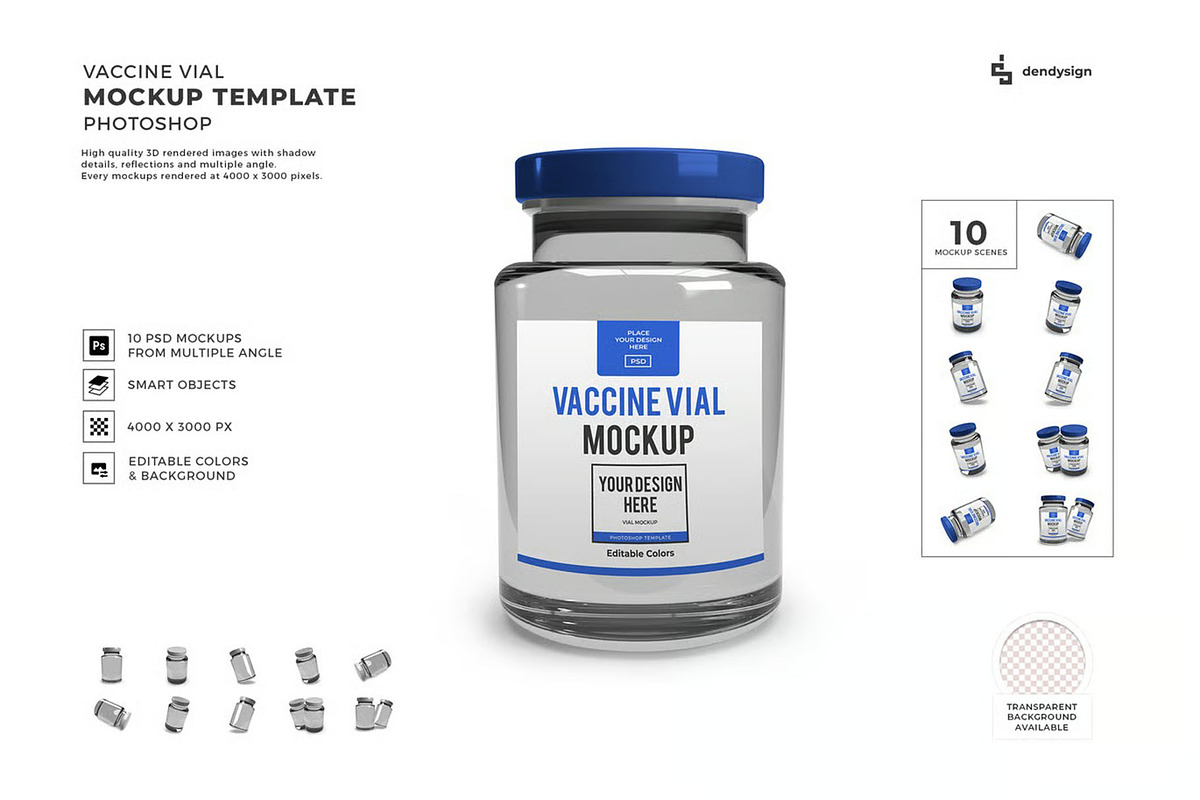 Vaccine Vial Mockup Template Set, a Packaging Mockup by DesignRushMarket (Photo 1 of 11)