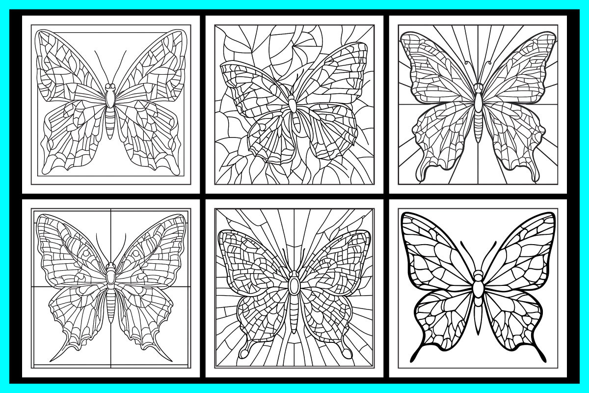 Stained Glass Butterfly Coloring Pag, an Animal Illustration by protabsorkar11 (Photo 5 of 6)