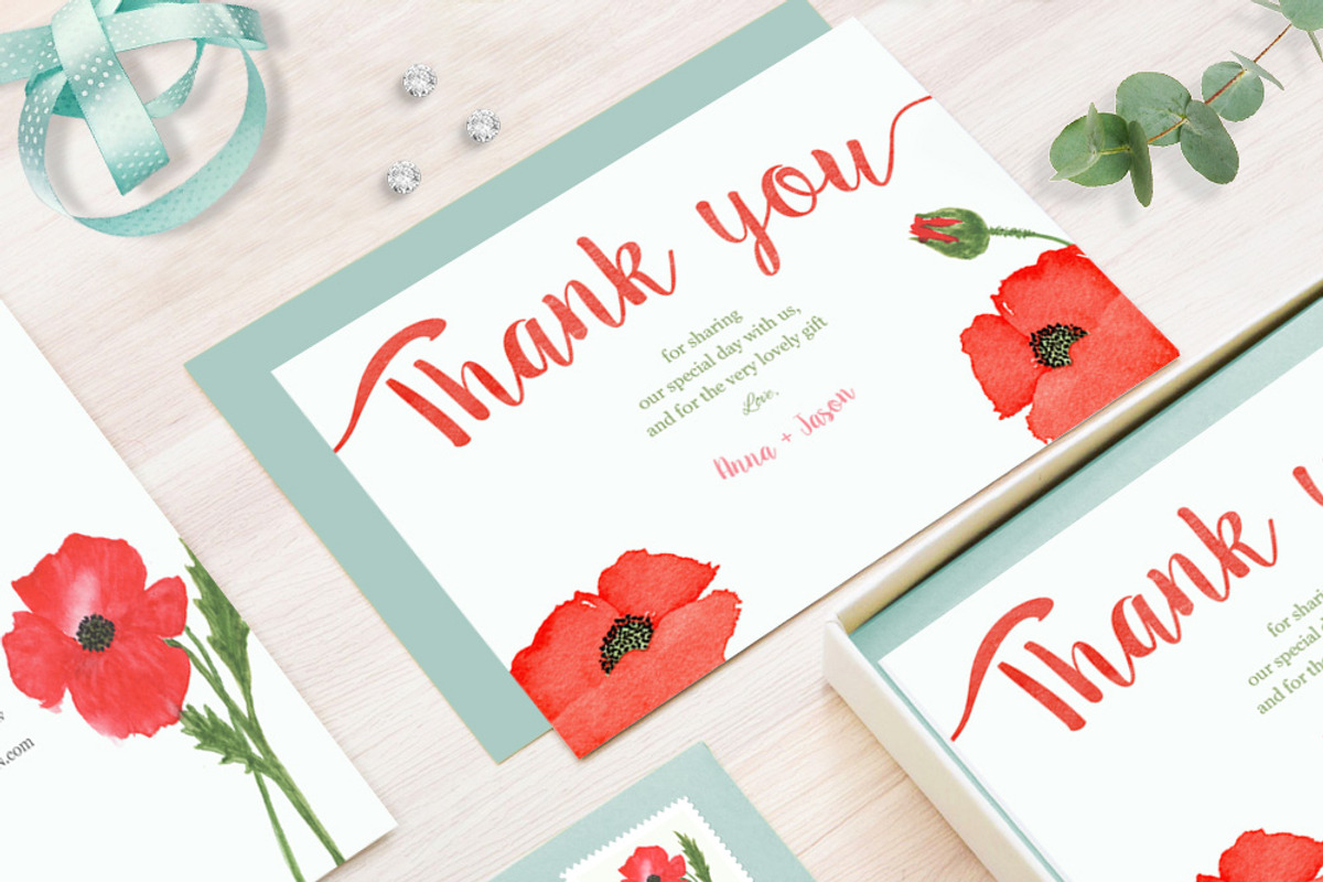 Poppy Flower Watercolor Wedding Set, an Invitation Template by Love Design (Photo 6 of 14)