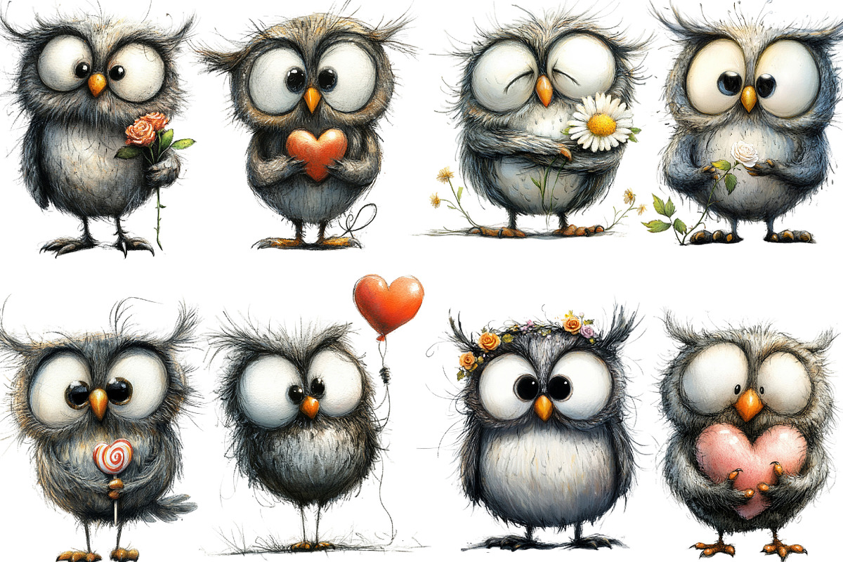 Whimsical Valentine Owl Clipart, an Illustration by Designking (Photo 2 of 5)