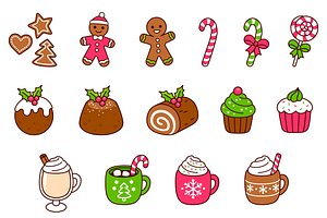Christmas Desserts Doodle Icons