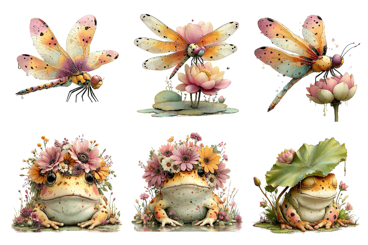 Summer Frog & Dragonfly Pond Clipart, a Seasonal Illustration by Designworld (Photo 5 of 10)