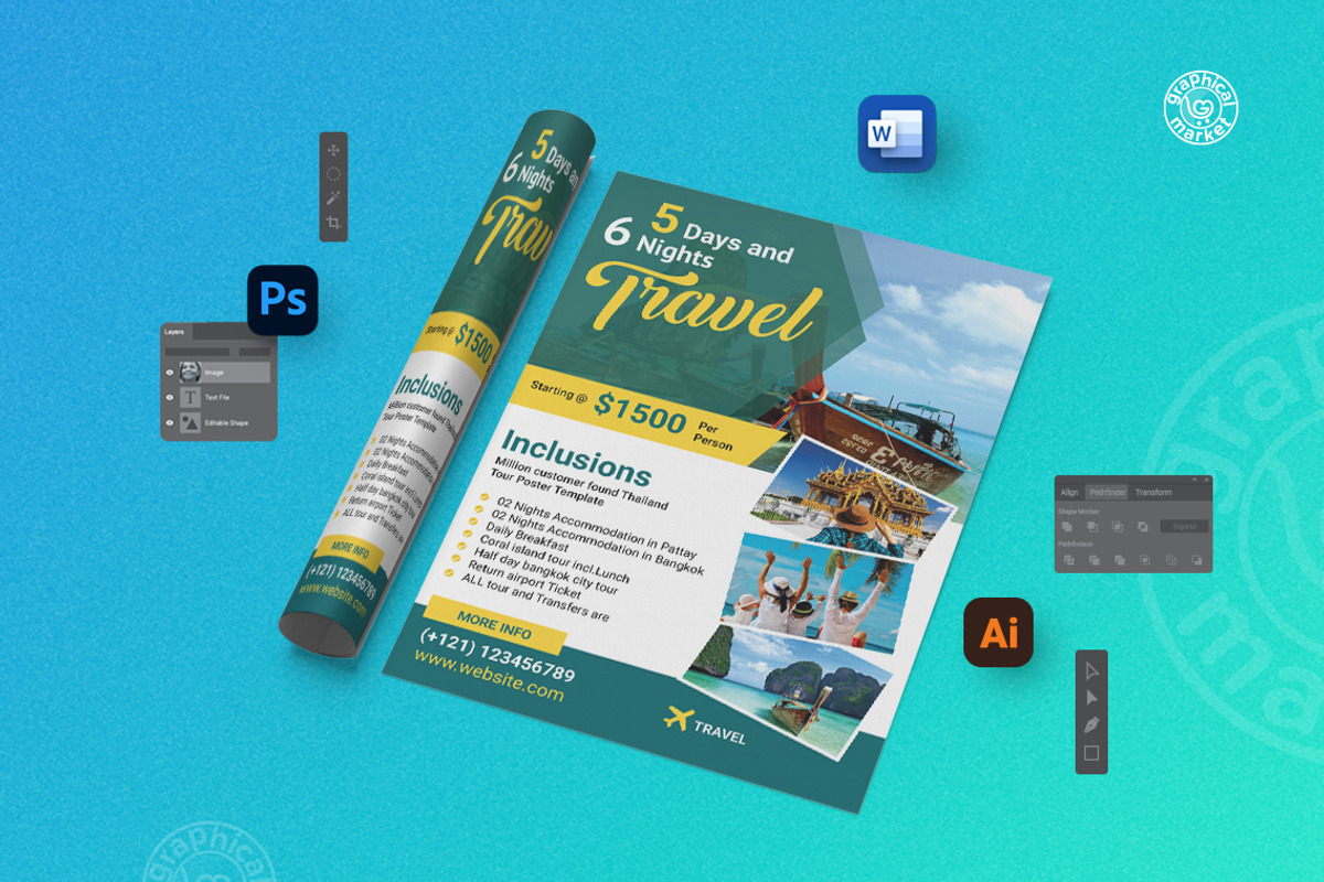 Travel Package Flyer template, a Flyer Template by GraphicalMarket
