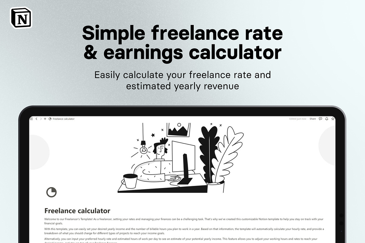 Notion Freelance Rate Calculator, a Templates & Theme by Blue Monkey Media
