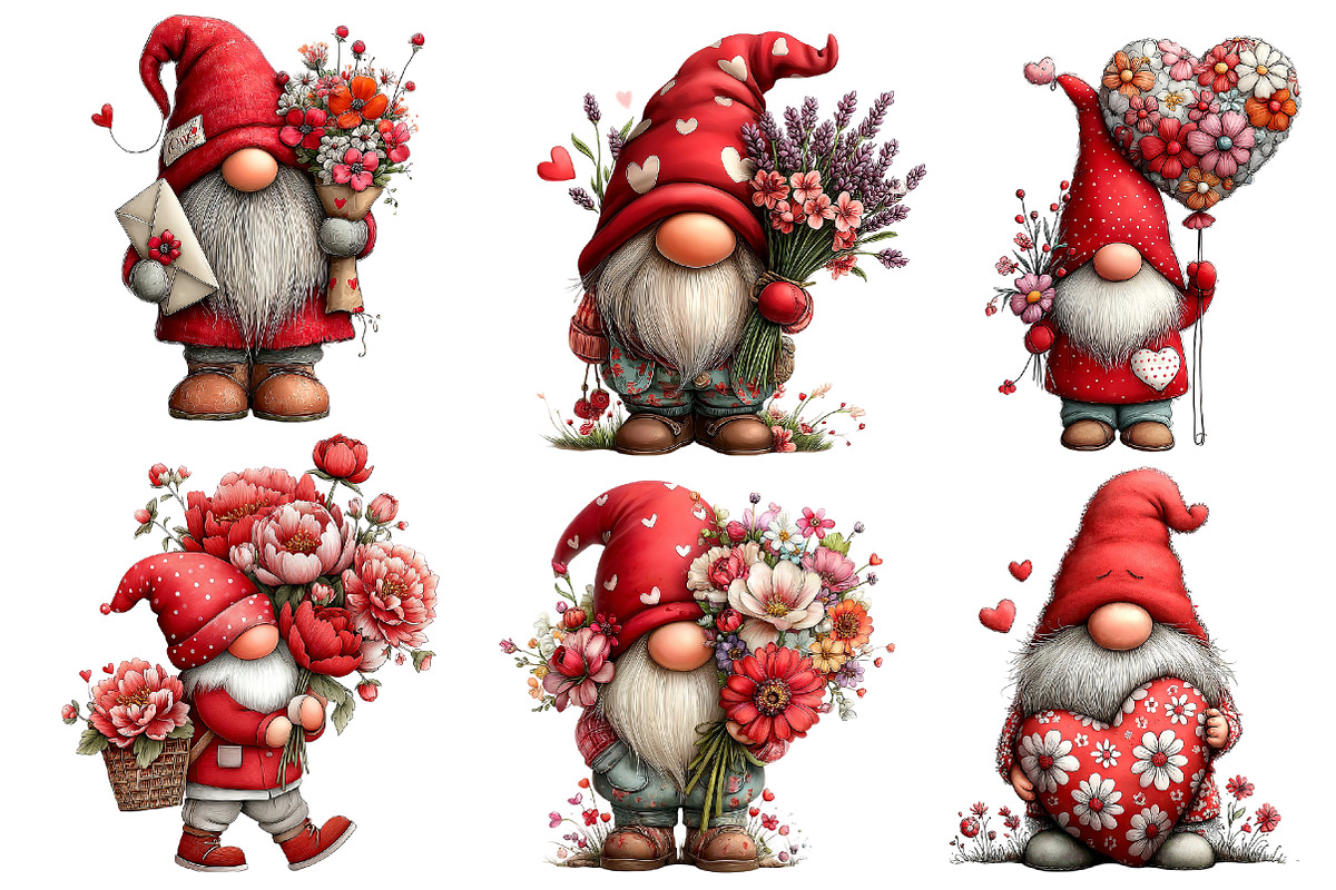 Valentine Gnome with Flowers Clipart, an Illustration by Dream Creation (Photo 2 of 8)