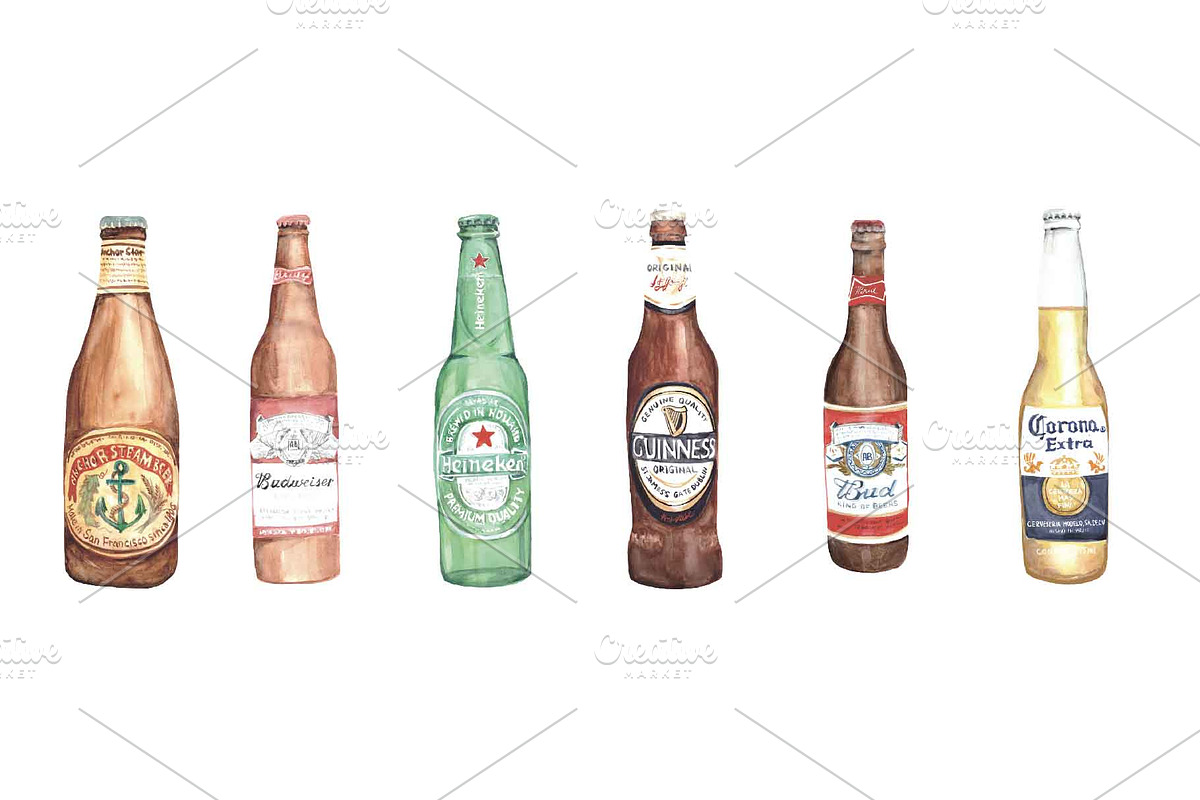 12 WATERCOLOUR BEER BOTTLES, a Food Illustration by MumAndMe (Photo 2 of 3)