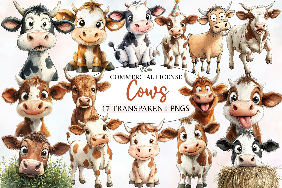 Funny Sketch Quirky Cows Clipart, an Illustration by Designworld (Photo 1 of 5)