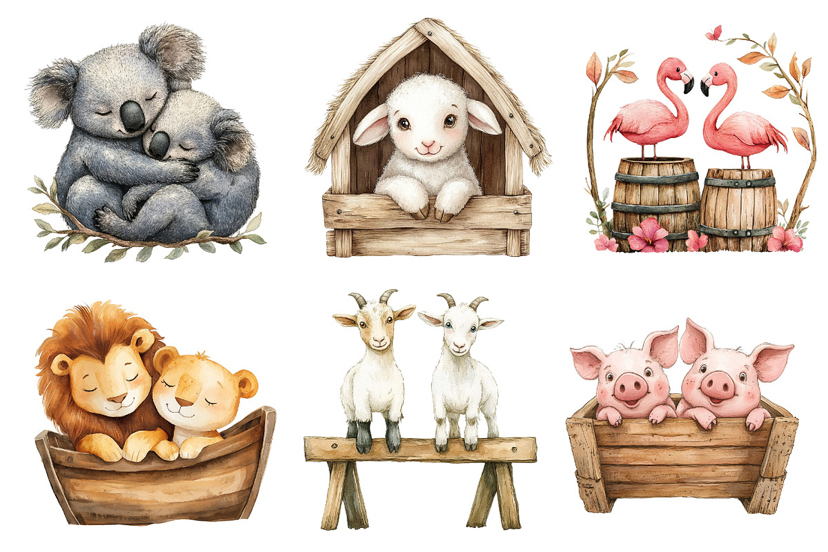 Cute Noah's Ark Watercolor Clip Art, an Illustration by Designworld (Photo 2 of 9)