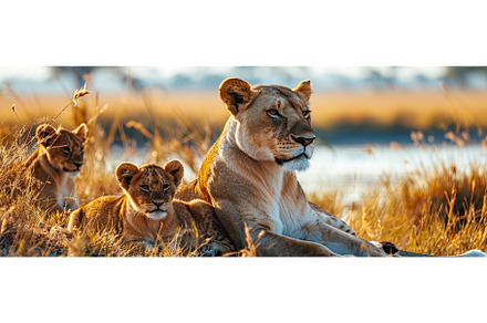 Lioness and her cub child resting in, an Animal Photo by Neirfy