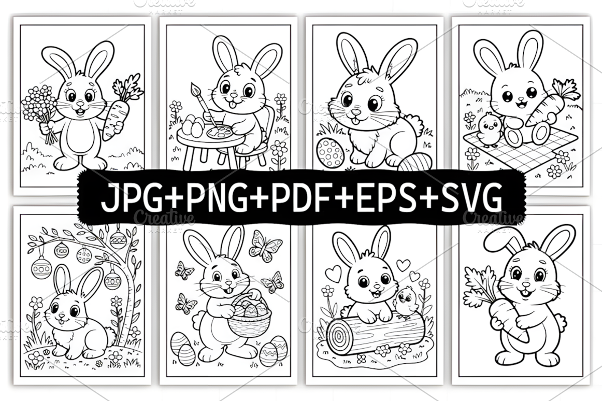 Bunny Basket Coloring Book For Kids, an Animal Illustration by Design Station (Photo 2 of 8)