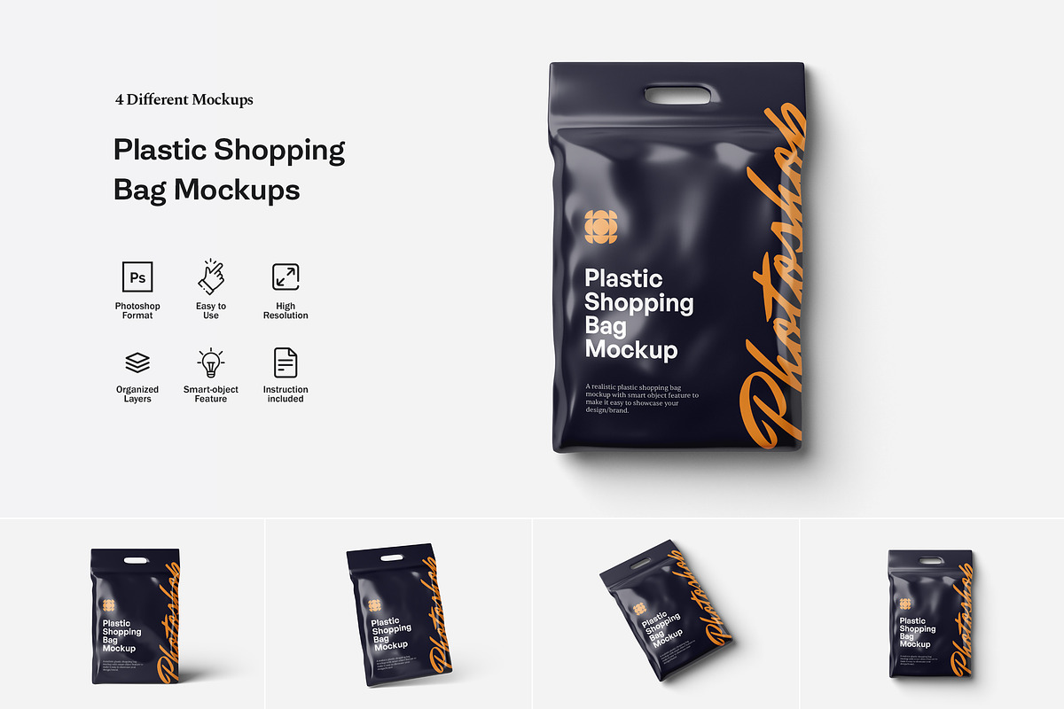 Plastic Shopping Bag Mockups, a Packaging Mockup by artimasa (Photo 1 of 5)