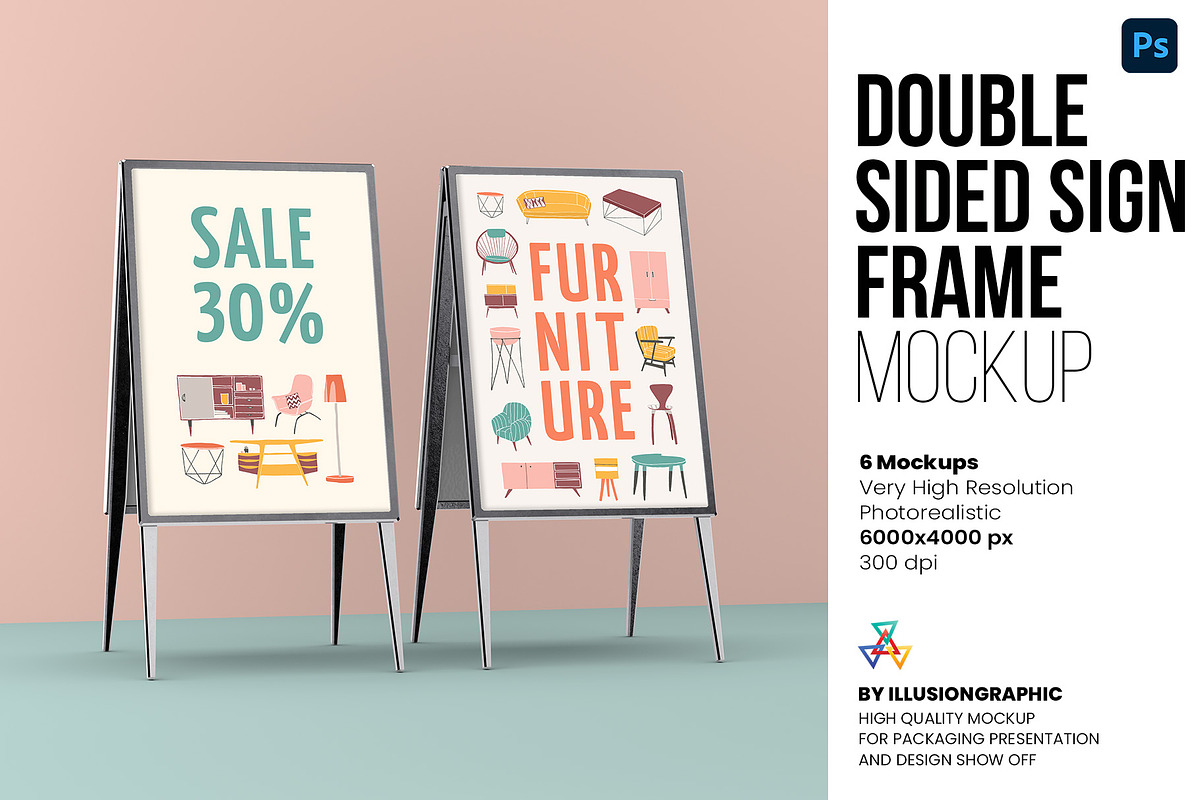 Double Sided Sign Frame Mockup, an Advertising Mockup by Illusiongraphic