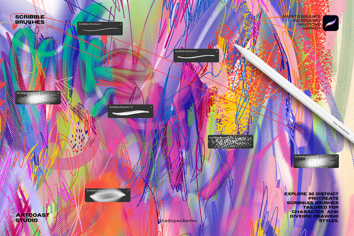 Scribbles Brushes for Procreate, a Brush Add-On by Spasibenko Art (Photo 3 of 5)