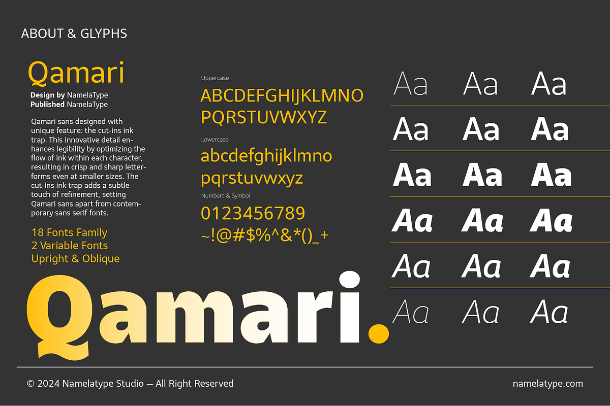 Qamari - Sans Serif Font Family, a Sans Serif Font by Namela Studio (Photo 2 of 8)