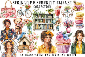 Watercolor Spring Bliss Clipart, an Illustration by OK Design